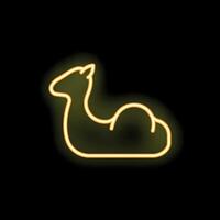 Neon sign showing sitting camel on black background vector