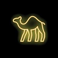 Yellow neon sign showing a camel standing on black background vector