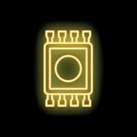 Neon yellow cpu microchip glowing on black background vector