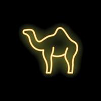 Neon icon of a camel standing on a black background vector