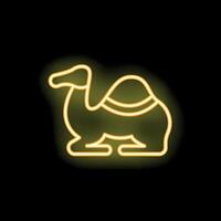 Neon yellow camel standing on black background vector