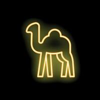 Neon icon of a camel with two humps glowing on a black background vector