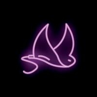 Pink neon sign of a bird flying with open wings on a black background vector