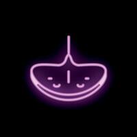 Neon icon of a cute smiling stingray glowing purple on black background vector