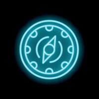 Neon blue compass showing direction on black background vector
