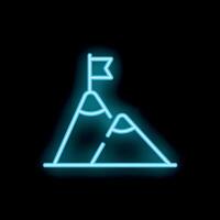 Neon sign representing reaching goal with flag on top of mountain vector