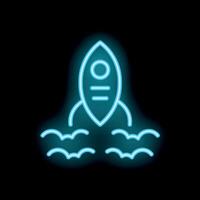 Neon rocket taking off leaving smoke trail behind it vector