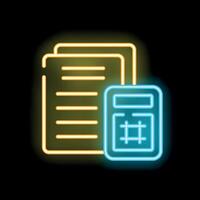Neon icon of calculator calculating documents with glowing edges vector