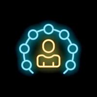 Neon icon of a person surrounded by a network representing social media connections vector