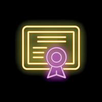Neon sign representing a diploma with a ribbon on a black background vector