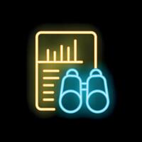 Neon icon of binoculars analyzing a business growth chart vector