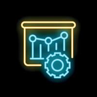 Neon icon of gear working on business chart optimization vector