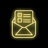 Neon icon of open mail envelope with letter and checkboxes showing online survey vector