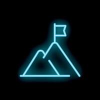 Neon sign representing reaching a goal with a flag on a mountain peak vector