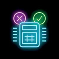 Neon calculator icon showing right and wrong answers vector