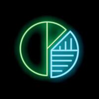 Neon style icon showing a pie chart dividing data into segments vector