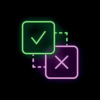 Neon style right and wrong checkmarks showing decision making process vector