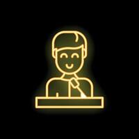Neon style icon of a man speaking into a microphone on stage vector
