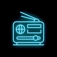 Neon radio receiver transmitting breaking news on black background vector