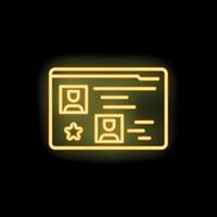 Yellow neon icon showing an id card or badge for access control vector