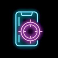 Smartphone showing targeting concept with neon light effect vector