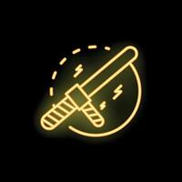 Neon police baton striking with sparks icon in circle on black background vector