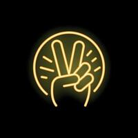 Neon style icon of hand showing peace sign gesture vector