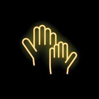 Two hands clapping neon sign on black background vector