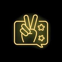 Neon sign showing hand making victory gesture inside speech bubble vector