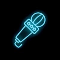 Blue neon microphone shining on black background vector