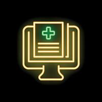 Neon green medical record displaying on computer screen icon vector