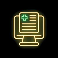 Neon icon of medical record displaying on desktop computer screen vector