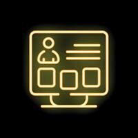 Neon yellow computer screen showing user profile interface with buttons vector