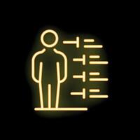 Glowing neon icon of a person being measured on a height chart vector
