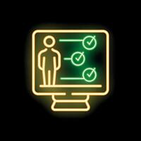 Neon icon of online survey with check marks on computer screen vector