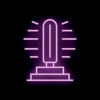 Bright neon sign depicting a lever on a pedestal emitting light rays vector
