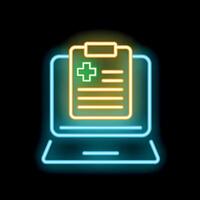 Neon sign of online medical record on laptop screen displaying patient data vector