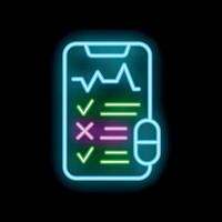 Neon smartphone displaying online survey with mouse cursor navigating through options vector