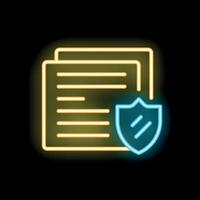 Neon icon of documents being protected by a shield vector