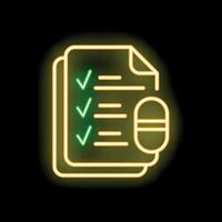 Neon icon of computer mouse clicking on checklist for online survey vector