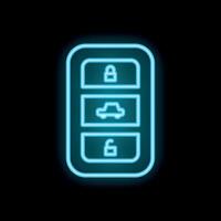 Glowing neon line car remote control icon isolated on black background vector