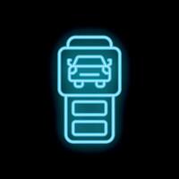 Neon icon of car sharing app showing battery status on smartphone screen vector
