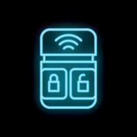 Neon icon of smart car key with remote control locking system vector