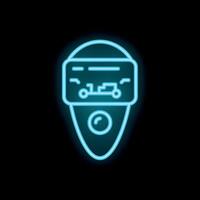 Neon icon of a futuristic vr gaming headset displaying a racing game vector