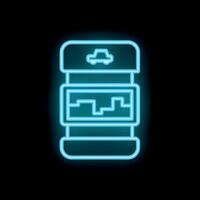 Neon icon of smartphone displaying navigation app with car and city map vector
