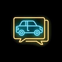 Neon icon of car appearing in speech bubble representing online car sharing vector