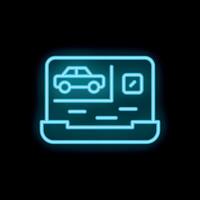 Neon icon of laptop showing car selling website interface vector