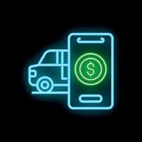 Neon icon of mobile banking app showing online payment for van delivery service vector