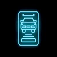 Neon icon of smartphone displaying car sharing app interface vector