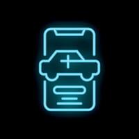 Neon icon representing online taxi booking using smartphone app vector